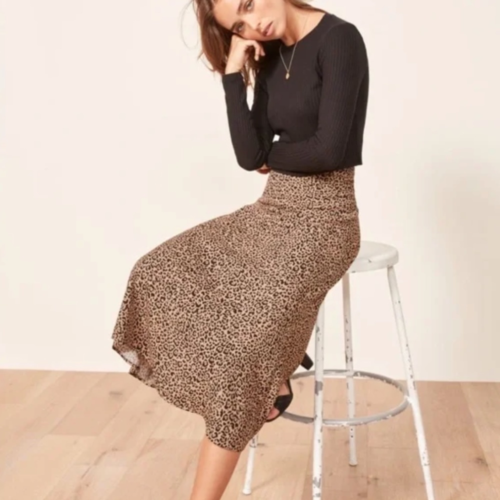 REFORMATION BEA MIDI SKIRT - LEOPARD - SIZE 8